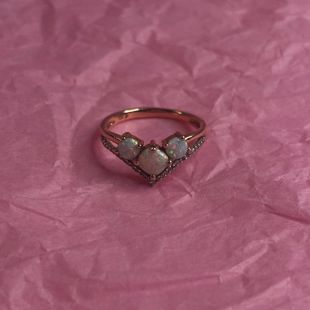 Kay Jewelers: Opal + 1/15 ct tw Diamonds 10k Rose Gold Ring